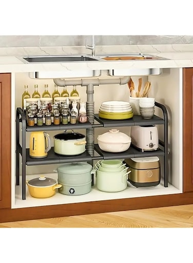 Westhood Under Sink Organizer, 2 Tier Expandable Cabinet Shelf Organizer with 8 Detachable Panels for Under Kitchen Bathroom Storage, Multi-Use Under Sink Organizers and Storage (8 Panels)