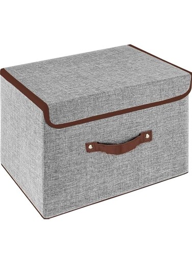 OWill Foldable Storage Boxes with Lids, Fabric Storage Cubes with Handles, for Home, Office, 25 X 19 X 16 cm(1pcs, grey)