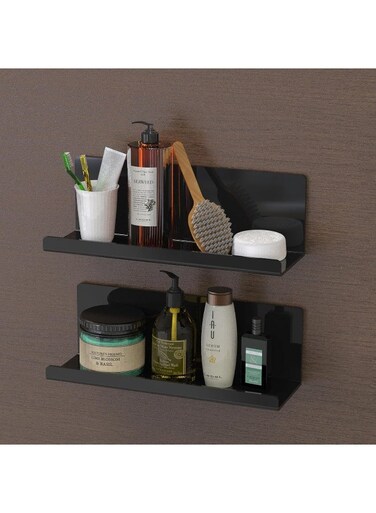 Wall Shelf, No Drilling, Acrylic 2 Pieces, Floating Shelf, Black, 30 cm, Kitchen Shelf, Hanging for Gluing, Floating Bookcase, Picture Strip, Adhesive Shelf Bathroom, Wall Shelf
