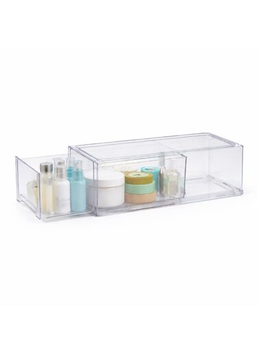 Stackable Clear Storage Drawer, L 33.7&acirc;&euro;&macr;&Atilde;&mdash; B&acirc;&euro;&macr;12&acirc;&euro;&macr;&Atilde;&mdash; H&acirc;&euro;&macr;11&acirc;&euro;&macr;cm   Transparent Plastic Organizer Box with Pull&acirc;&euro;&lsquo;Out Drawer, Modular &amp; Space&acirc;&euro;&lsquo;Saving Storage for Home, Office, Pantry, Bathroom &amp; Study