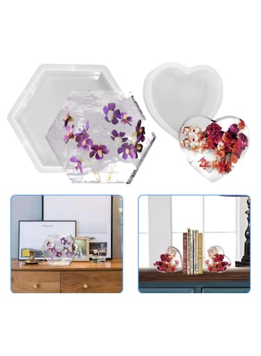 Large Hexagon Heart Silicone Resin Molds Deep Epoxy Resin Mold for Bookends Preserved Flowers Wedding Decor DIY Craft Specimens Reusable &amp; Flexible