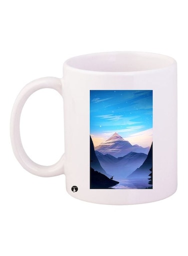 Mountains Themed Coffee Mug White/Blue 11ounce