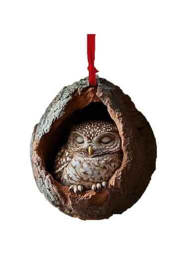 Animal Christmas Tree Decorations, Family Christmas Decorations, Christmas Tree Animal Patterns 2D Acrylic Decorations, Christmas Tree Forest Animal Decorations (Owl D)