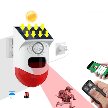 Infrared Motion Detector Solar Outdoor PIR Wireless Strobe Siren Detector Sound Alarm &ndash; CT80WR Tuya WiFi Model