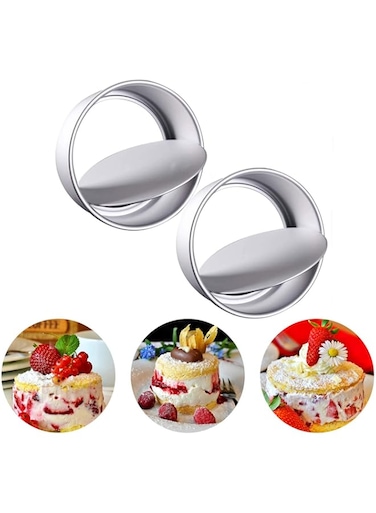 MAKINGTEC Baking Round Cake Mould, 2 Pack Non-Stick Deep Aluminum Round Cake Pan with Removable Bottom for Wedding/Birthday/Christmas Cake Baking Round Cake Tin Set with Loose Base (4 inch)