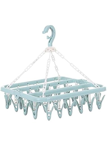 JANNAH Laundry Hanger Drying Rack Foldable Clip and Drip Hanger Clothes Drying Rack (Blue-32 Clips)