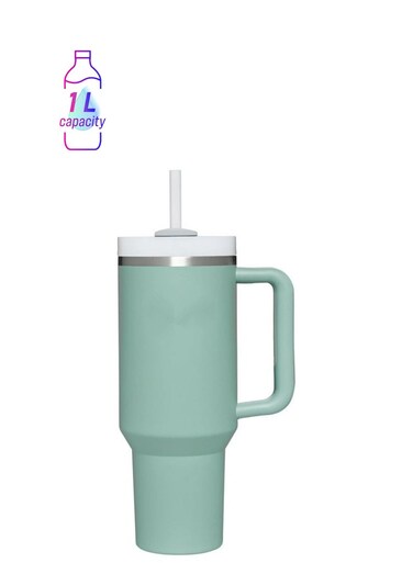 40 oz Insulated Tumbler with Lid &amp; Straw &amp; Handle, Stainless Steel Double Vacuum Thermal Cup with Handles, Maintains Cold, Heat, and Ice for Hours (Green)