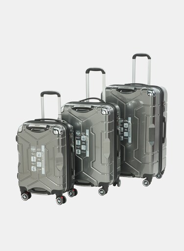 British Tourister 3-Piece ABS Hard Shell Luggage Set (20/24/28 Inch) with Expandable Layer &ndash; Lightweight Suitcases with Spinner Wheels, Aluminium Trolley - Dark Grey