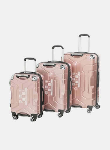 British Tourister 3-Piece ABS Hard Shell Luggage Set (20/24/28 Inch) with Expandable Layer &ndash; Lightweight Suitcases with Spinner Wheels, Aluminium Trolley - Rose Gold