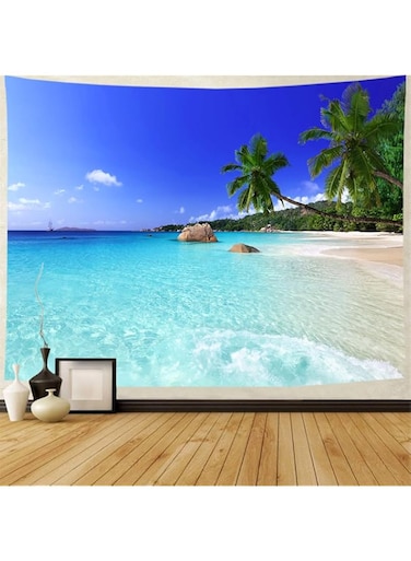 Racunbula Tapestry Ocean Beach Tapestry Wall Hanging Tropic Paradise Beach Wall Tapestry Coconut Tree Tapestry Hippie Bohemian Tapestry Palm Tree Tapestry for Home Decor Medium Beige