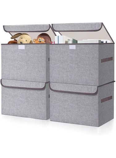 ANTOLE 4-Pack Closet Storage Bin with Lids,Foldable Storage Boxes with Handles,Decorative Baskets for Organizing Bedroom Dorm Nursery