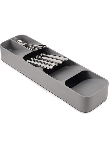 JICUICUI M&amp;J Drawer Store Compact Cutlery Silverware Organizer Kitchen Drawer Tray, Small, Gray