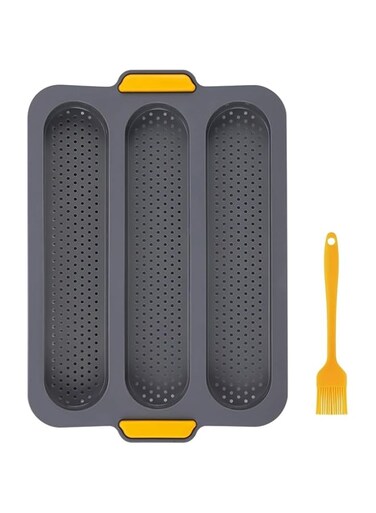 DAILY KISN Silicone Baguette Pan, Non Stick Silicone Molds for French Bread Baking, 3 Wave Loaves Breathable Long Bread Baking Mold, Comes with Silicone Brush (Silicone Mold + Brush)