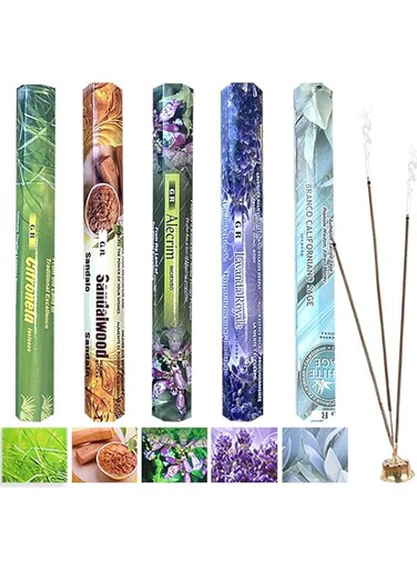BananaHome Indian Incense Stick-5 Boxes(100 Sticks) White Sage,Lavender,Citronella, sandalwood, rosemary  All Natural Incense Non Toxic   Meditation Stress Relief Incense (5 Boxes(100 Sticks))