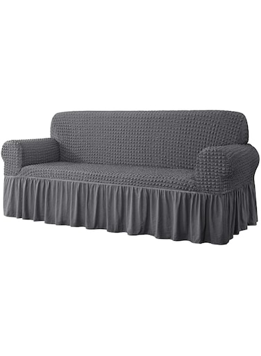 Bolivia's Sofa Cover, 1 Piece Universal Sofa Slipcover, Couch Cover Chair Furniture Protector Cover, Washable High Elastic Durable Seersucker Fabric with Skirt Country Style(180-270cm,Dark Grey)