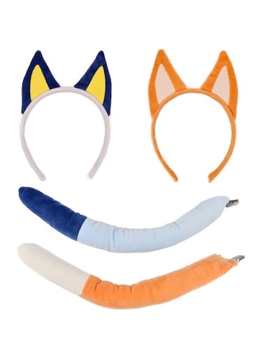 Excefore Dog Ears Headband And Tail, Animal Cosplay Costume, Suitable for Dog Themed Party Favors Birthday Party (Blue,Yellow)