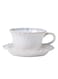 Porcelain Coffee Cup and Saucer Set - Blue - White Floral Rim, Embossed Design, Elegant Tea/Coffee Drinkware
