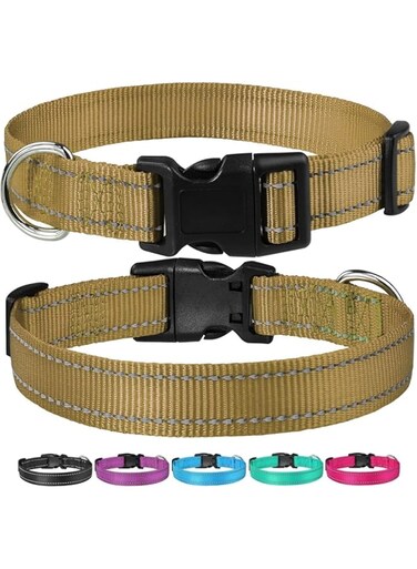Reflective Dog Collar with Buckle Adjustable Safety Nylon Collars for Small Medium Large Dogs (Yellow, XS)