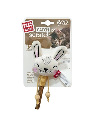 Gigwi Toy Rabbit Catch &amp; Scratch Eco line with Slivervine Leaves and Stick (8519)