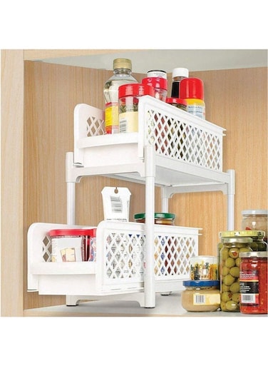 Portable 2 Tier Basket Drawer Kitchen And Bathroom Cabinets White