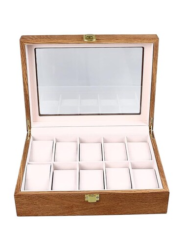 Luqeeg 10 Slot Watch Box, Wooden Watch Case, Men &amp; Women Jewelry Display Case Watch Holder Watch Storage Boxes with Removable Pillows, Clear Lid and Soft Lining for Bracelet Necklace