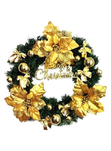 Festive Lights Premium Green and Gold Christmas Door Wreath - Indoor and Outdoor Christmas Decorations - Handcrafted Luxurious Holiday Elegance