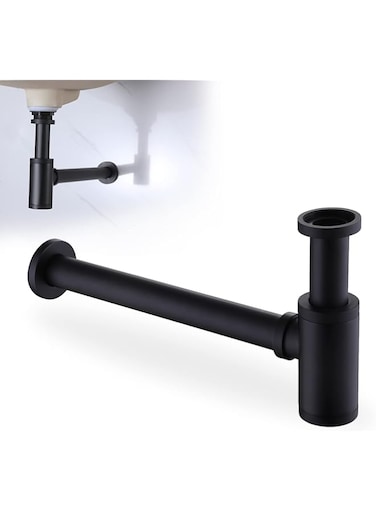 HAMOLER Round Bottle P-Trap 1 1/4 Adjustable Bathroom Basin Sink Waste Trap Drain Kit Bathroom Bottle P Trap Waste Pipe, Matte Black