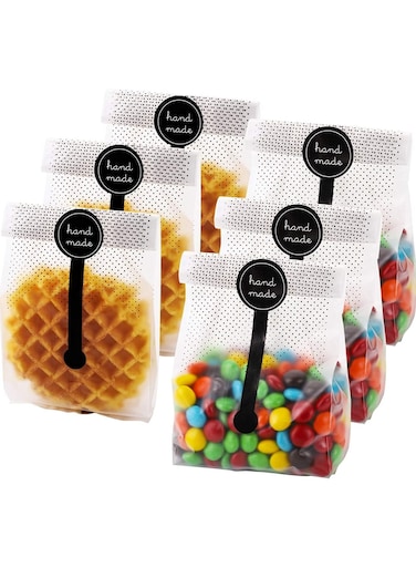 100Pcs Cookies Bag Translucent Plastic Cookies Treat Bags Wrapping Bags Party Decor Cake Bags Cookie Cake Chocolate Candy Snack Wrapping Good for Bakery Party Supplies