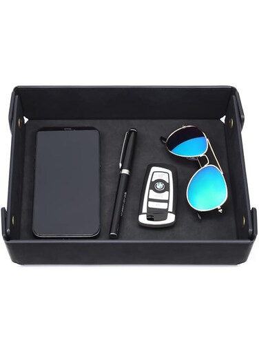 CASIRENA Father's Day Gifts Faux Leather Valet Tray Organizer for Men - Catch-All Tray for Entryway Table Key, Wallet, Watch, Coin Change, Phone, Dresser EDC Dump Jewelry, Bedside Nightstand Desk-top
