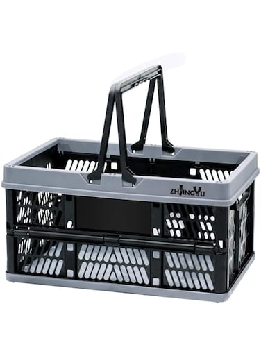 ZHJINGYU Storage Crate Plastic Basket,20L Collapsible Shopping Basket, Plastic Basket for organizing,Foldable Crate with Handles,collapsible Car Basket,for Kitchen,Bathroom,Medicine Grocery (Black)