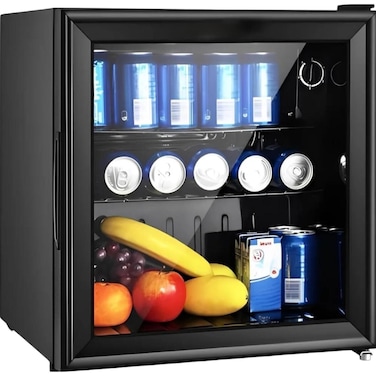 50L Beverage Fridge Mini Cooler with Glass Door, 55W Quiet Compact Drinks Refrigerator Black