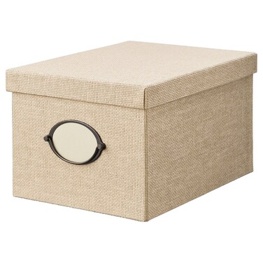 Storage Box with Lid, Beige Woven Paper, 25x35x20 cm
