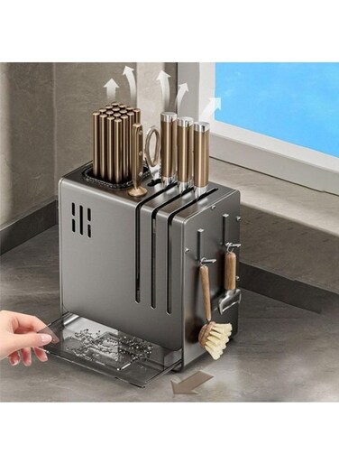 Multifunctional Knife Holder Rack Kitchen Utensils Knife Storage Rack Countertop Wall-mounted Chopstick Integrated Storage Box