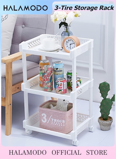 3-Tier Plastic Rolling Utility Cart with Handle,Multi-shelf Utility Storage Cart with Wheels for Office, Living Room,Kitchen,Bathroom
