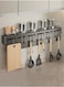 1-Piece Kitchen Knife Storage Rack Kitchen Shelving Kitchen Cutlery Organizer With With Double Cup And 12 Hooks Black 60x6x7 cm