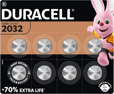 Duracell Specialty 2032 Lithium Coin Battery 3V, pack of 8, with Baby Secure Technology and suitable for keyfobs, scales, wearables and medical devices (DL2032/CR2032) [Amazon exclusive]