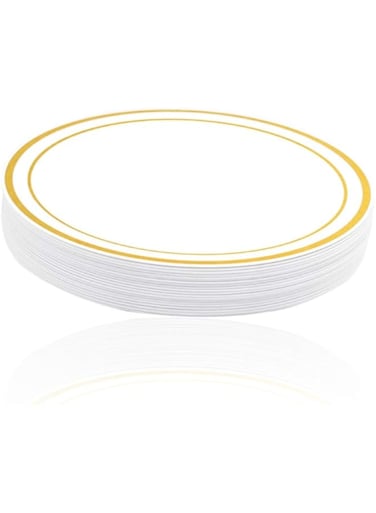 PLATINUM CARE 20pc Ivory Dinner Plate Stamp With Golden Edge - 23 Cm's