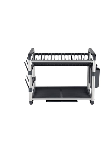 2 layer Aluminum Dish Rack- RF12178/ Organizer for Kitchen to Keep 16 Plates, Bowls, Glasses, Cups, Cutlery/ Drying Stand with a Drain Tray
