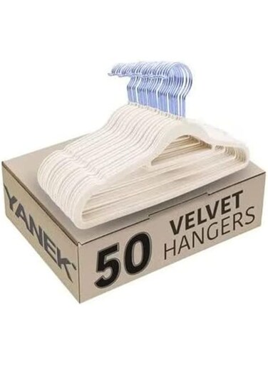 Yanek Non Slip Ultra Thin Velvet Hangers with 360 Degree Rotating Hook 50-Pieces, Beige