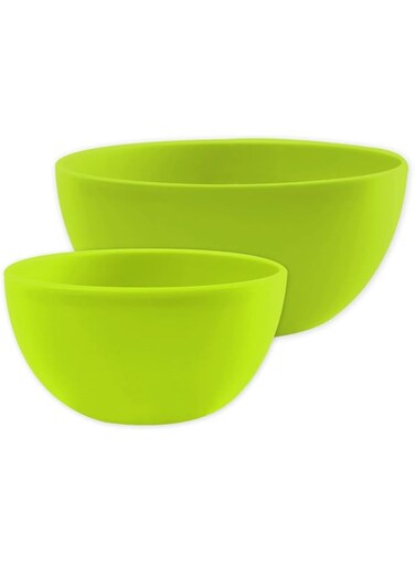 GAB Plastic, Salad Bowl, Set Of 2, Medium &amp; Large Mixing Bowl, Serving Bowl, Kitchen Tool, Great For Serving Salad, Fruits, Popcorn, Or Chips, Sturdy &amp; Durable, Made From BPA-Free Plastic (Lime Green)