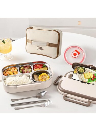 Eytzpto Stainless Steel Lunch Box, Insulated Bento Lunch Box with Tableware&amp;Bag, 1500ML 5 Compartment Divided Lunch Containers with Lids, Dishwasher Safe, BPA Free Leakproof Snack Boxes for Kids Adult