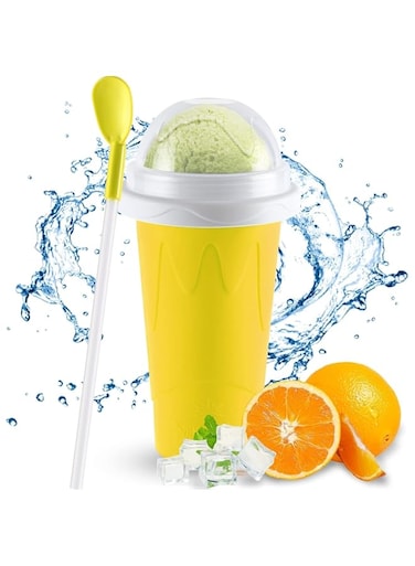 MAGA ZONE Slushy Maker Cup &ndash; Double Layers Silica Cup, Smoothie Pinch Ice Cup, Frozen Magic Squeeze Cup, Cooling Maker, Portable Squeeze Icy Cup (Yellow)