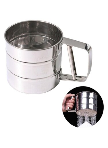 BHjoybeauty Baking Stainless Steel Shaker Sieve Cup Mesh Crank Flour Sifter with Measuring Scale Mark for Flour Icing Sugar