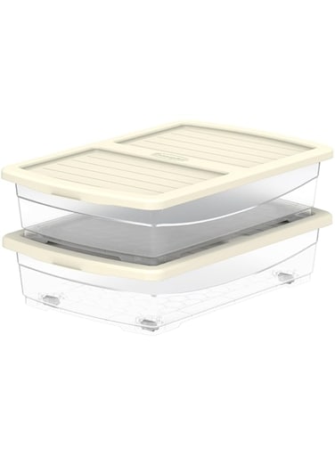 Cosmoplast 25L Clear Plastic Underbed Storage Box with Wheels &amp; Lockable Lid Set of 2