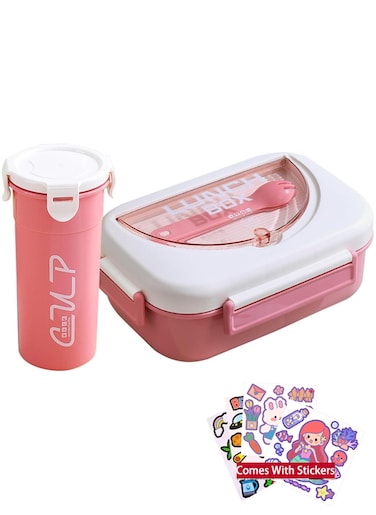 Bento Lunch Box Water Cup Set for Kids Leakproof Lunch Box Containers with 4 Compartments Portions Lunchbox with Tableware and Sauce Containers Back to School Reusable Bento Box
