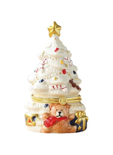 CHAOKEELRA Exquisite little bear Christmas tree style ceramic candle aromatherapy box and gift box, which is suitable for giving as a gift. (white Christmas tree)