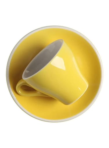 2-Piece Ergonomically Designed Fade-Proof Comfortable Grip Cup And Saucer Yellow/White 8.5x6x6cm