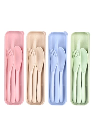 Portable Utensils Set with Storage Case, 4 Sets of Knife Fork Spoon, Travel and Lunch Box Cutlery