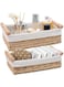 Westhood 2-Pack Rectangle Woven Home Storage Baskets with Washable Liner, Paper Rope Storage Baskets Straw Rattan Basket for Organizing with Handle, Cosmetic Storage Box (Rectangle)