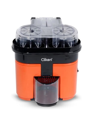 Clikon 2 in 1 Citrus Juicer with Dual Squeezer Technology, One Touch Operation, Built-in Citrus Slicer, 90 Watts, 2 Years Warranty, Orange and Black - CK2258